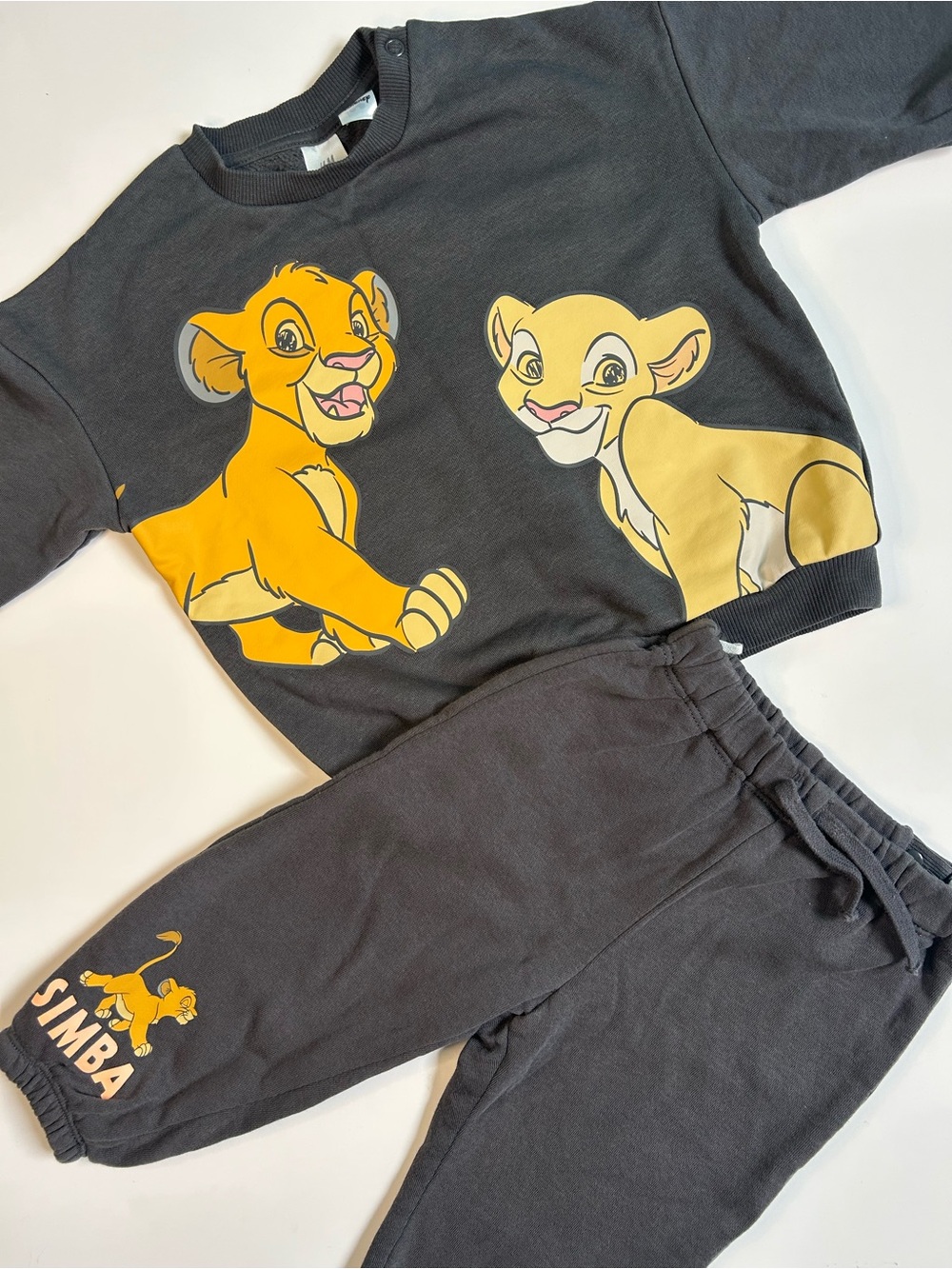 H&M and Lion King Simba Graphic Jogger Set- Charcoal with Yellow